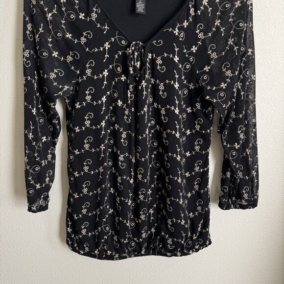 Vtg 90s Sheer Floral Mesh Top Womens‎ Small Floral Phoebe Friends Fairy Grunge - Picture 3 of 16